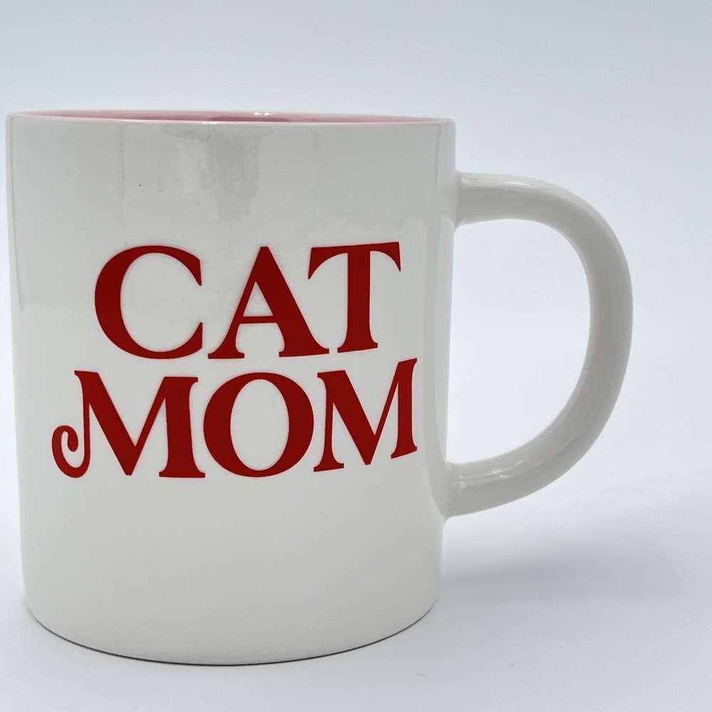 Parker Lane White, Red, Pink Inside "Cat Mom" Tea Coffee Mug 14 oz (405)